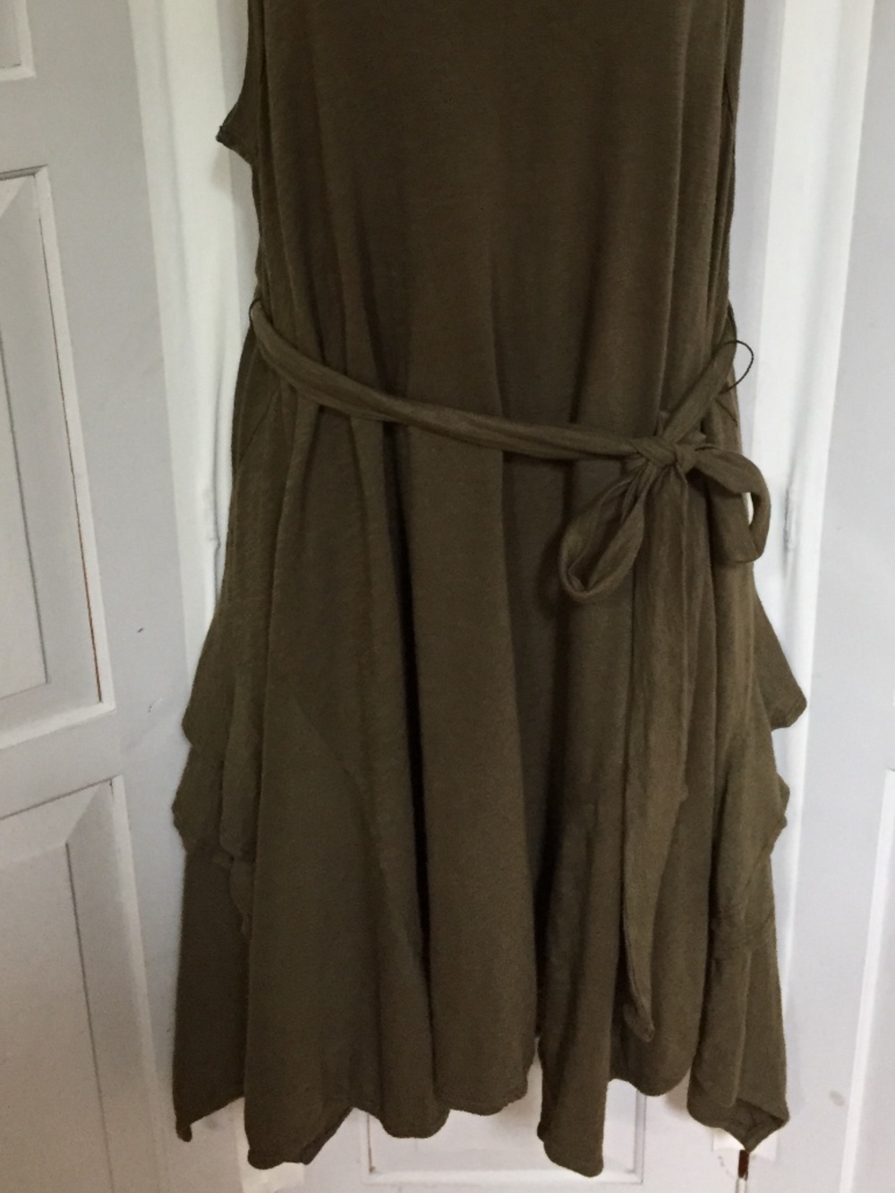 Wilt Olive Green Sleeveless Tank Dress w/ Tie Waist & Back Ruffle - Picture 5 of 15